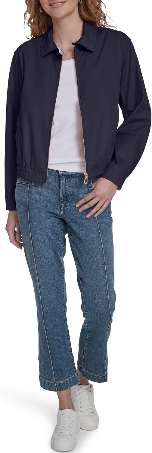 image:imageNautica Womens Long Sleeve Cotton Collared Zip Front JacketNight Sky