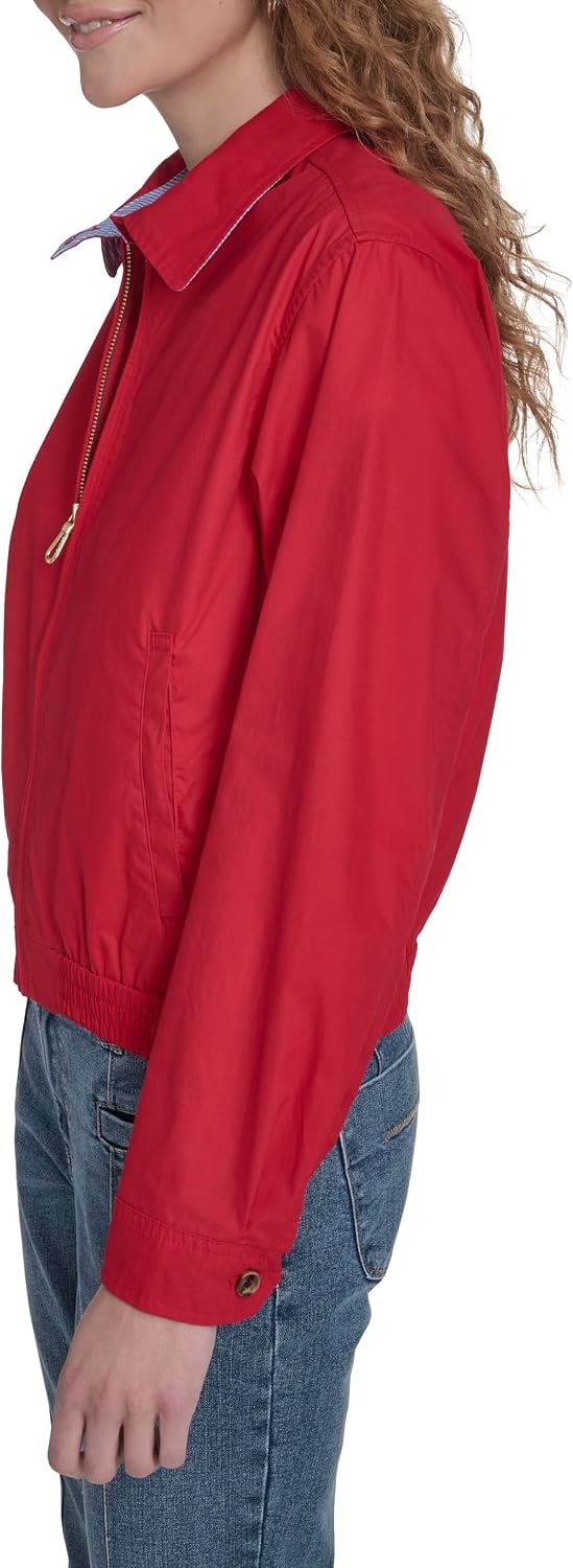 image:imageNautica Womens Long Sleeve Cotton Collared Zip Front JacketScarlet