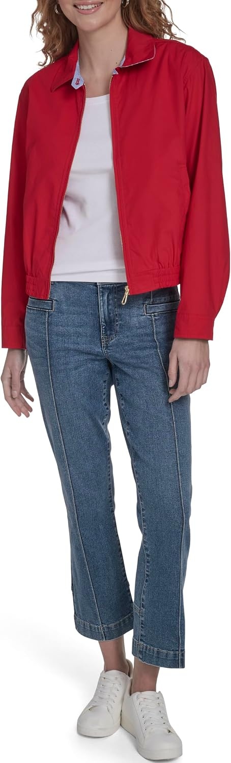 image:imageNautica Womens Long Sleeve Cotton Collared Zip Front JacketScarlet