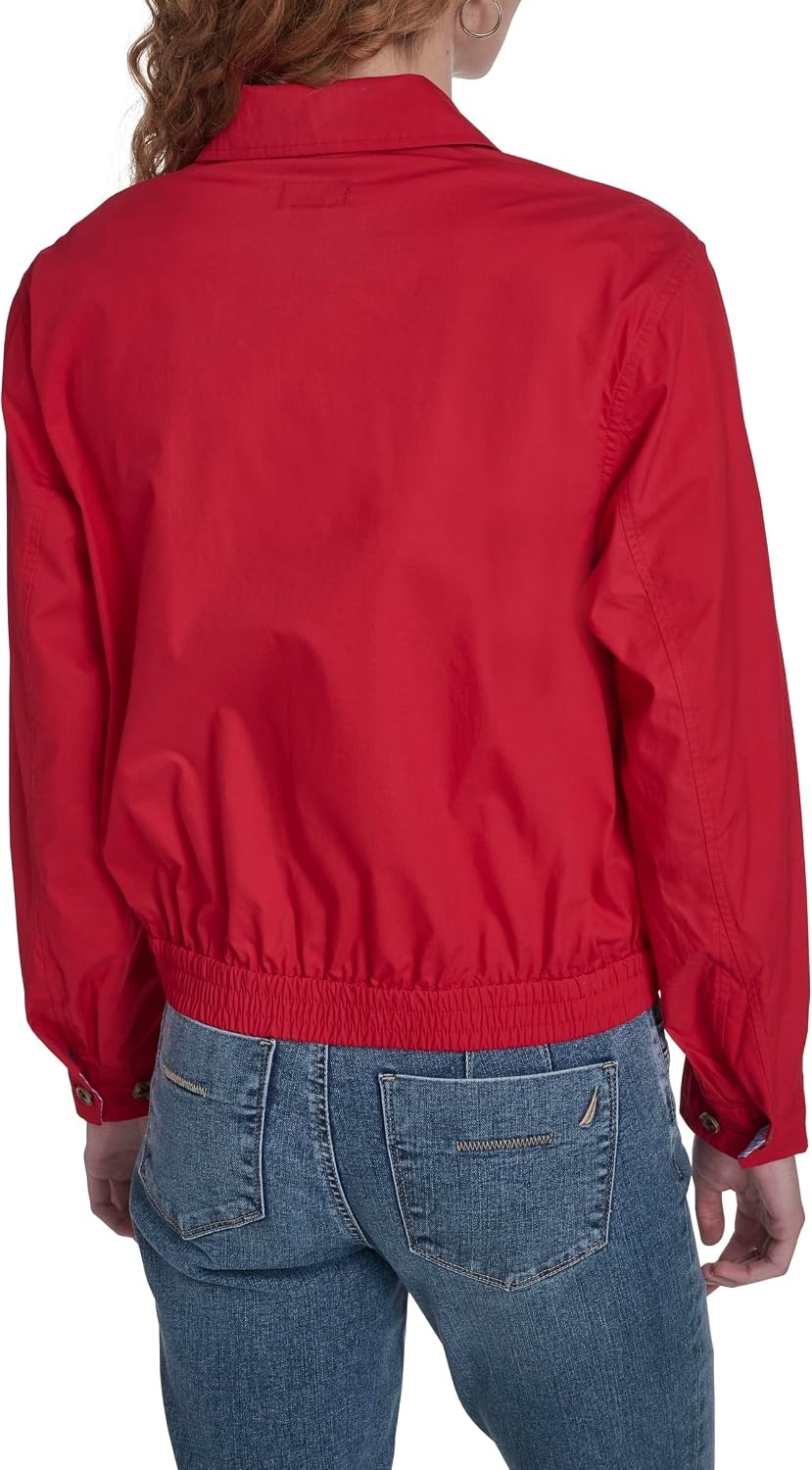 image:imageNautica Womens Long Sleeve Cotton Collared Zip Front JacketScarlet