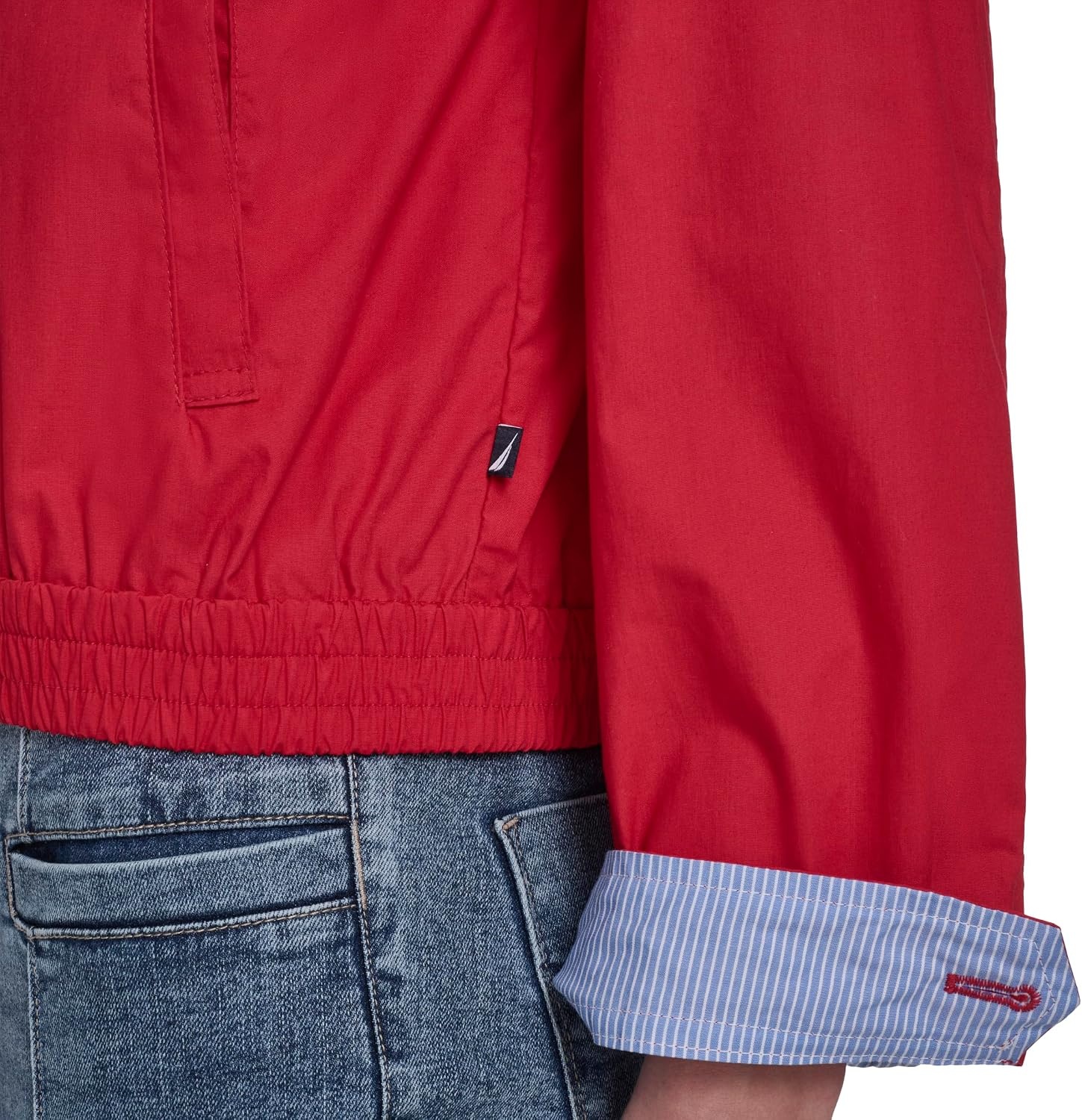 image:imageNautica Womens Long Sleeve Cotton Collared Zip Front JacketScarlet