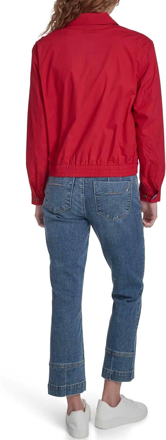 image:imageNautica Womens Long Sleeve Cotton Collared Zip Front JacketScarlet