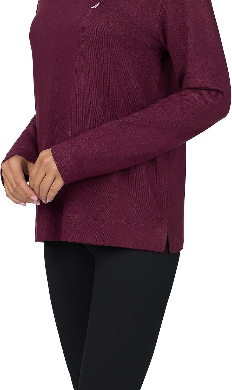 image:imageNautica Womens Long Sleeve Crewneck Pajama Top Lightweight Soft and Cozy PJ Shirt Sweater Knit Sleepwear amp LoungewearBurgundy