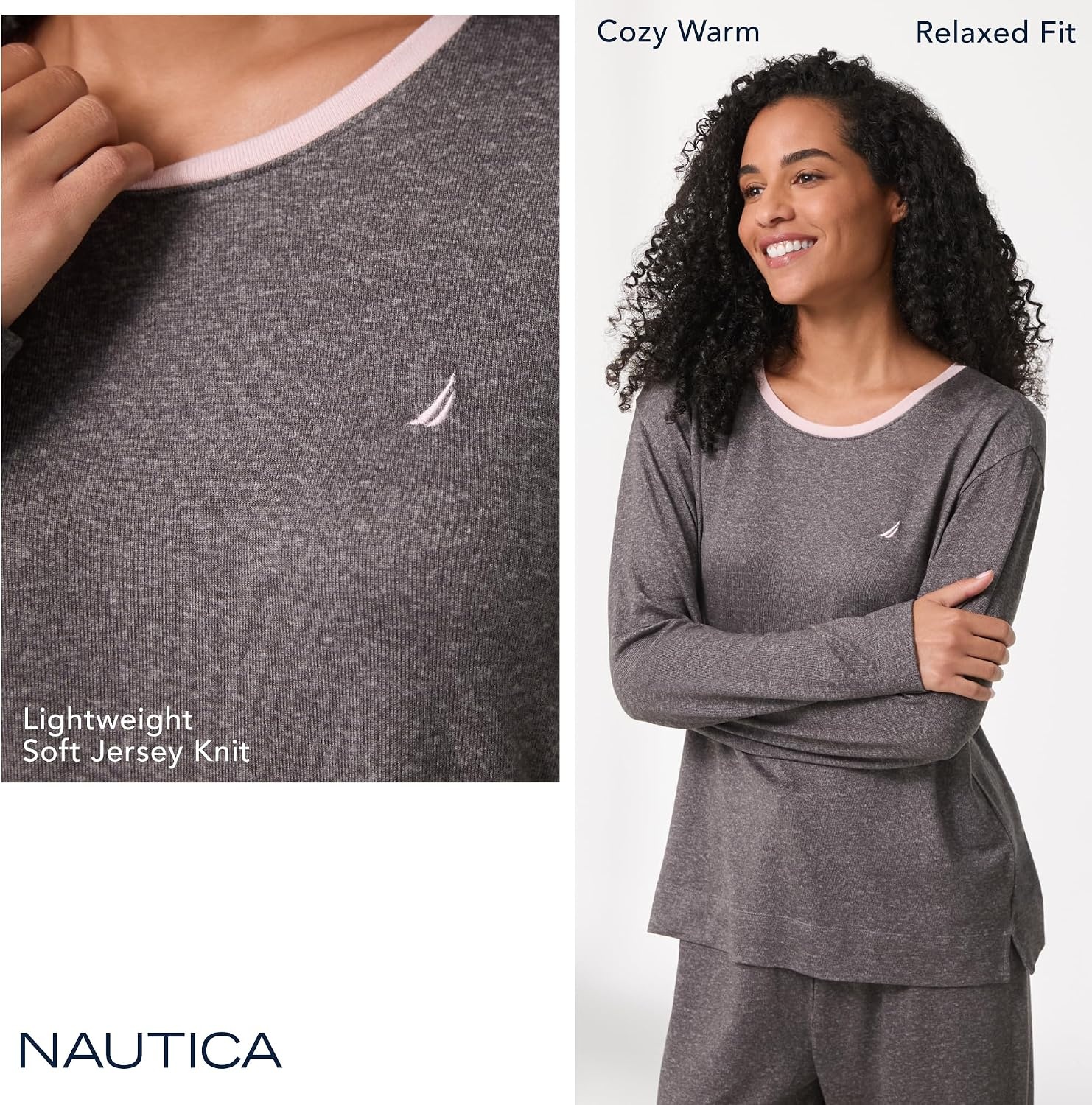 image:imageNautica Womens Long Sleeve Crewneck Pajama Top Lightweight Soft and Cozy PJ Shirt Sweater Knit Sleepwear amp LoungewearOatmeal Heather