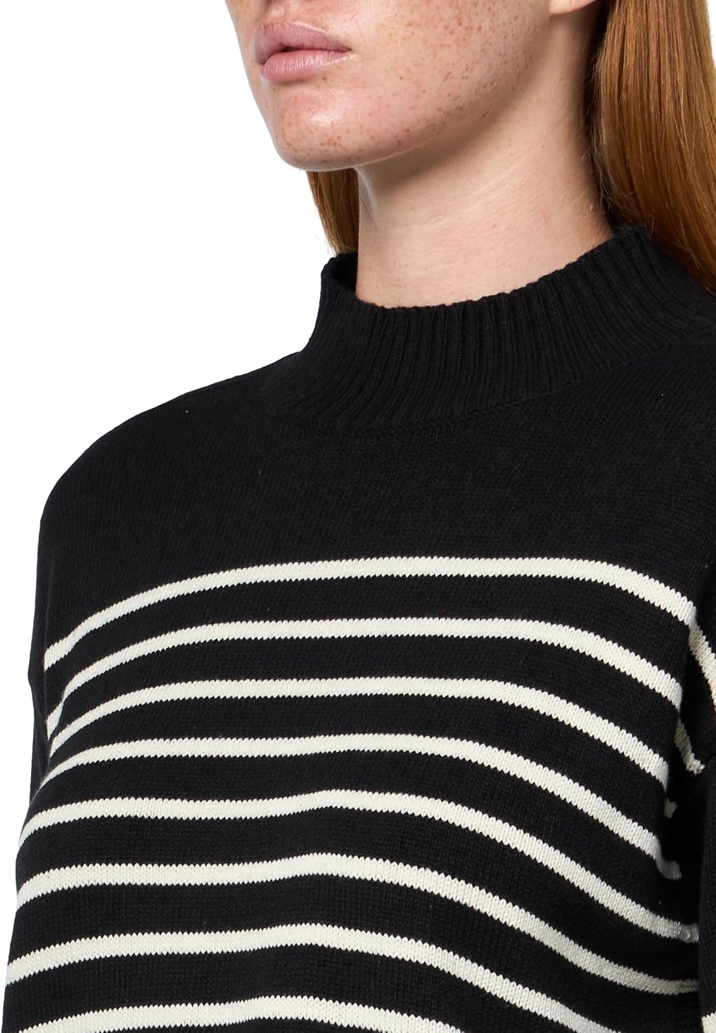 image:imageNautica Womens Long Sleeve Pullover Mockneck SweaterBlackWhite Swan