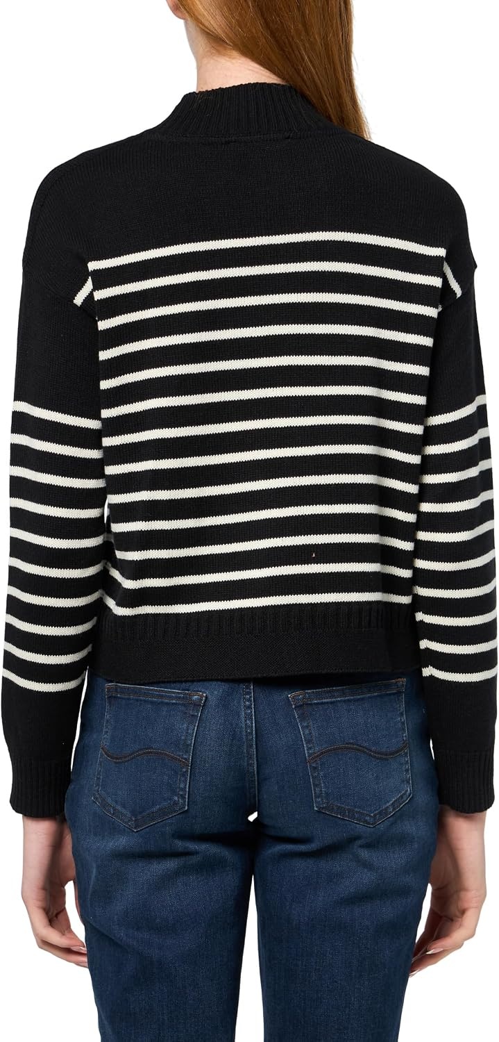 image:imageNautica Womens Long Sleeve Pullover Mockneck SweaterBlackWhite Swan