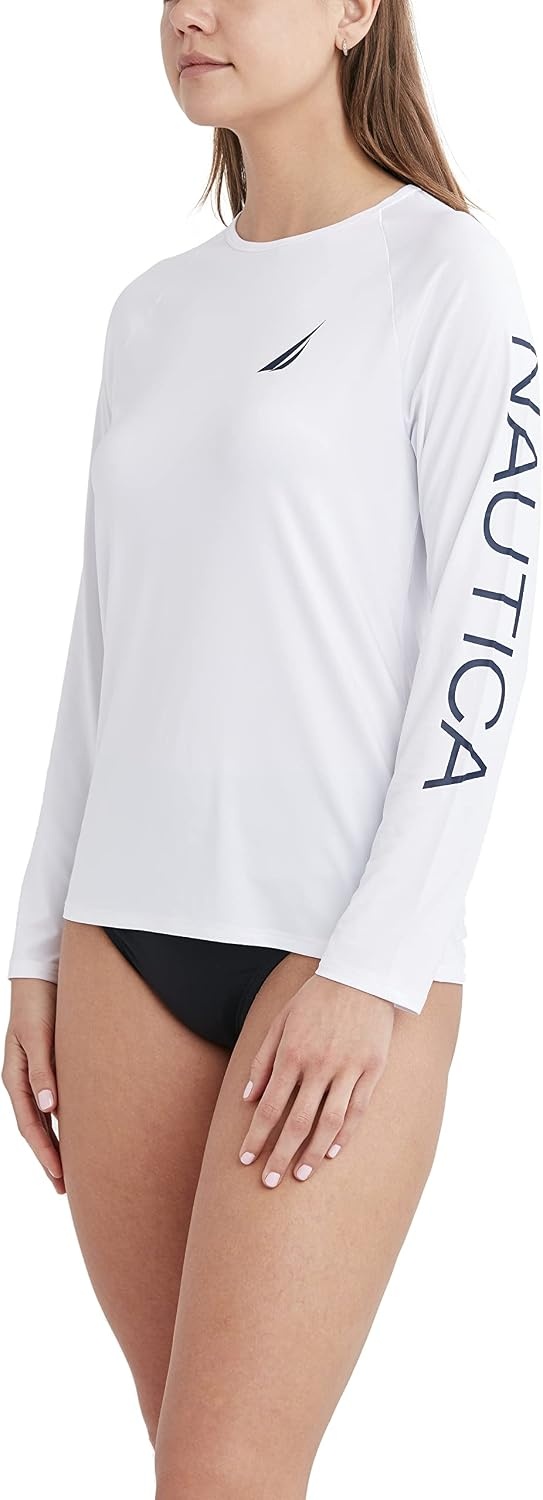 image:imageNautica Womens Long Sleeve Rashguard QuickDry UPF Protection Swim Shirt Pool Beach Hiking Yoga VolleyballCloudy