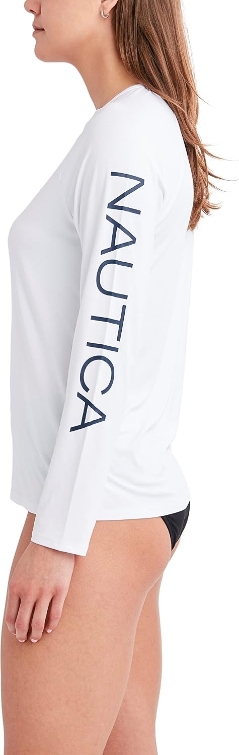 image:imageNautica Womens Long Sleeve Rashguard QuickDry UPF Protection Swim Shirt Pool Beach Hiking Yoga VolleyballCloudy