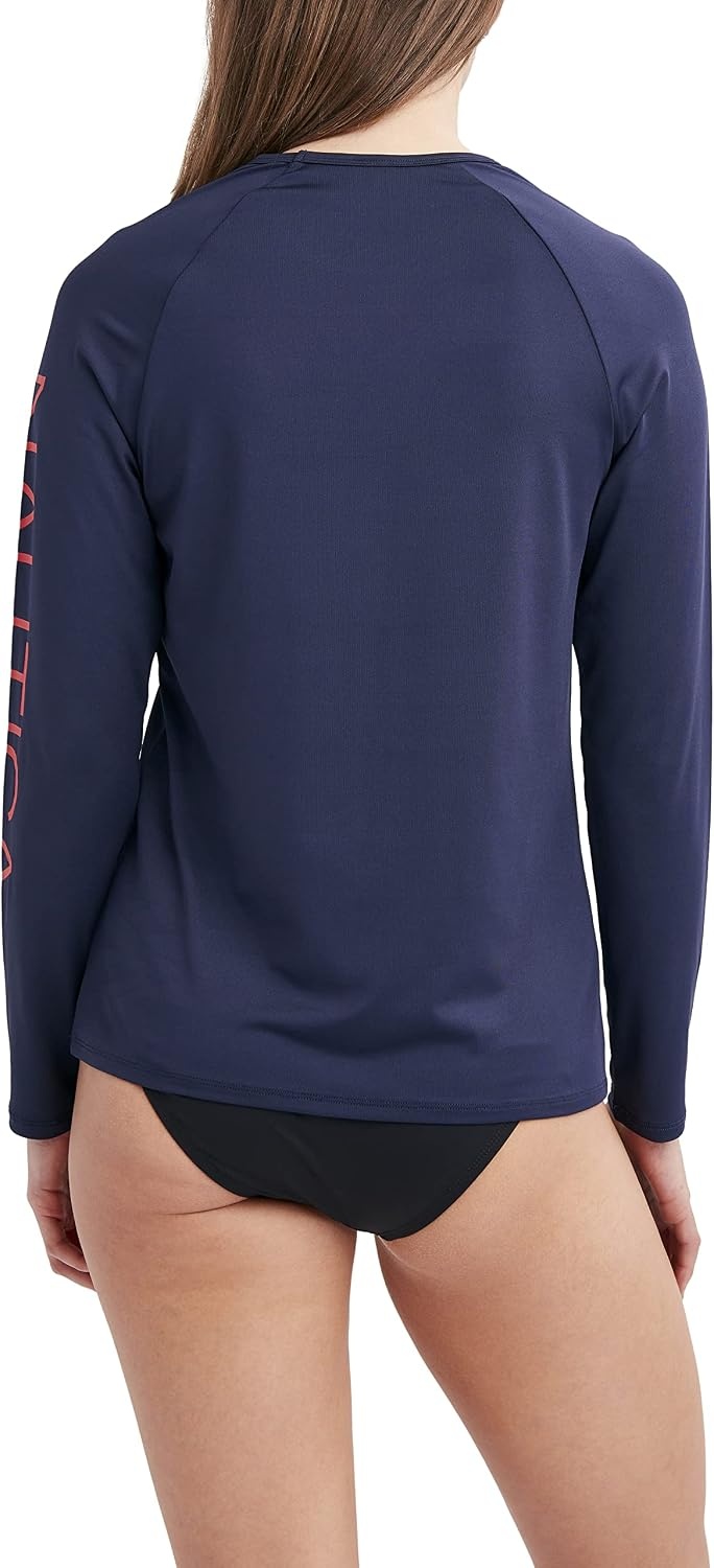 image:imageNautica Womens Long Sleeve Rashguard QuickDry UPF Protection Swim Shirt Pool Beach Hiking Yoga VolleyballDeep Sea