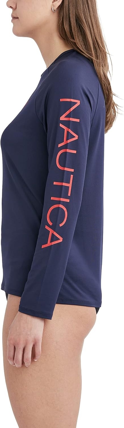 image:imageNautica Womens Long Sleeve Rashguard QuickDry UPF Protection Swim Shirt Pool Beach Hiking Yoga VolleyballDeep Sea