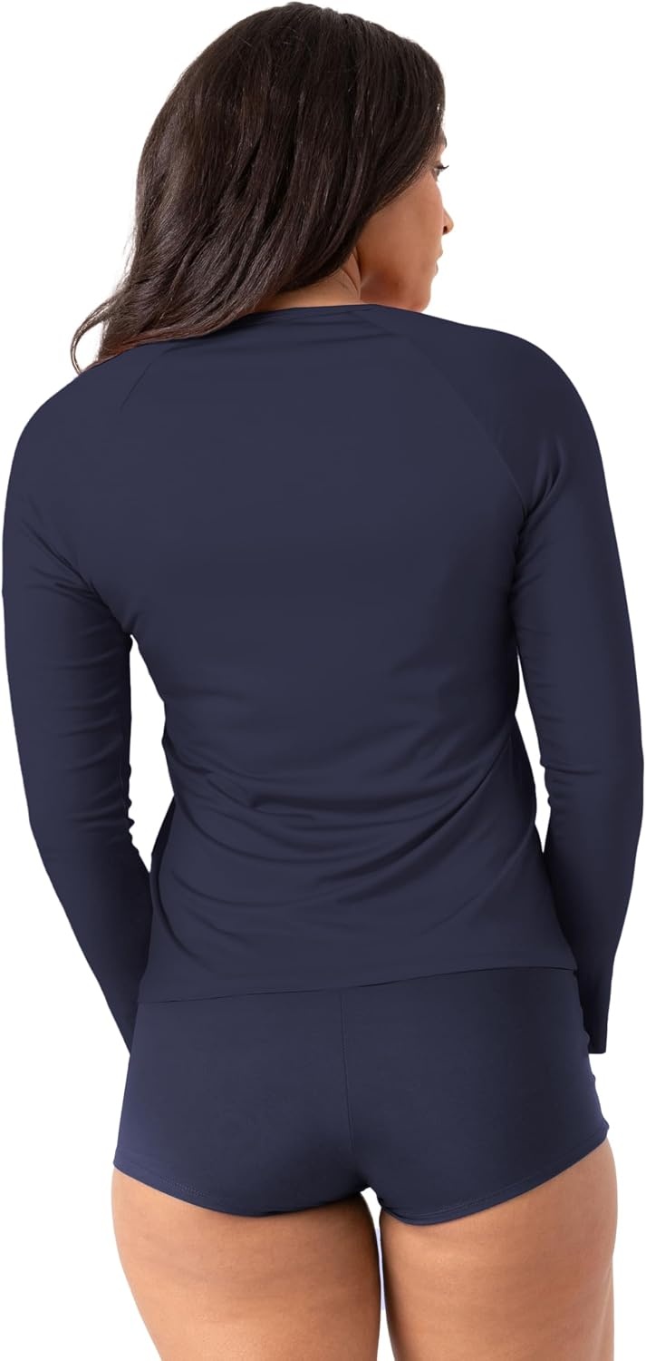 image:imageNautica Womens Long Sleeve Rashguard QuickDry UPF Protection Swim Shirt Pool Beach Hiking Yoga VolleyballNavy Sea