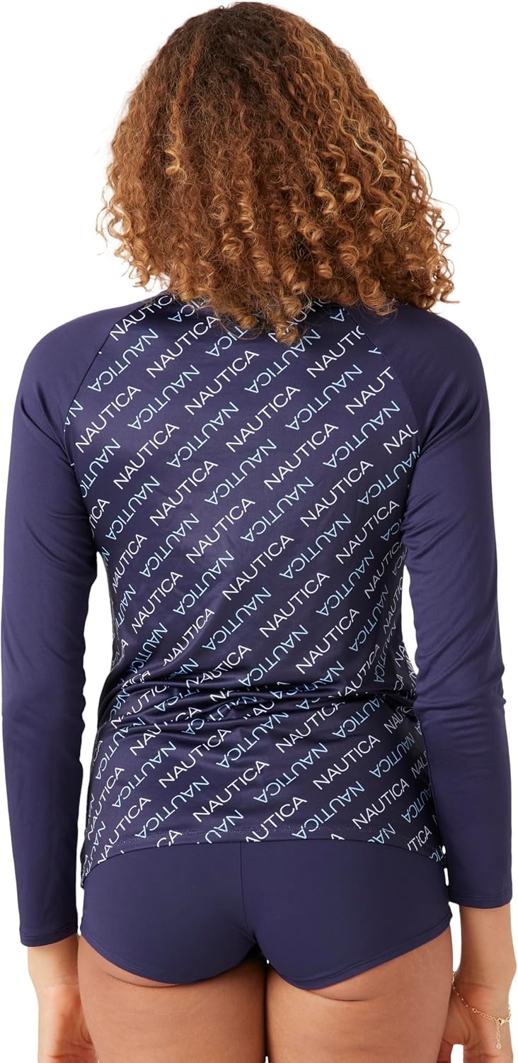 image:imageNautica Womens Long Sleeve Rashguard QuickDry UPF Protection Swim Shirt Pool Beach Hiking Yoga VolleyballOcean