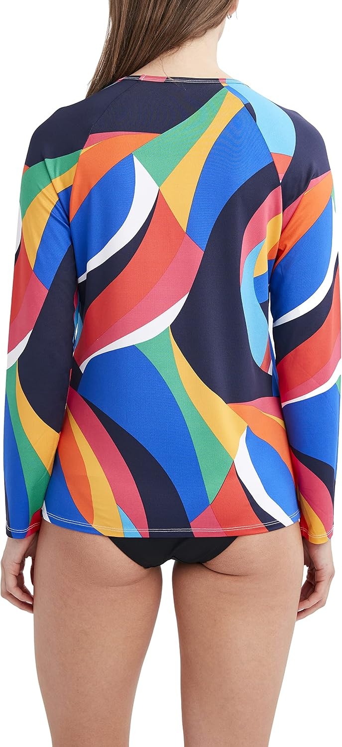 image:imageNautica Womens Long Sleeve Rashguard QuickDry UPF Protection Swim Shirt Pool Beach Hiking Yoga VolleyballPrint