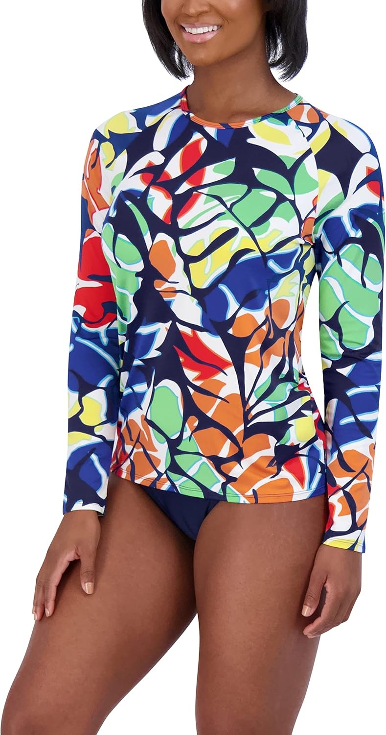 image:imageNautica Womens Long Sleeve Rashguard QuickDry UPF Protection Swim Shirt Pool Beach Hiking Yoga VolleyballTrade Wind