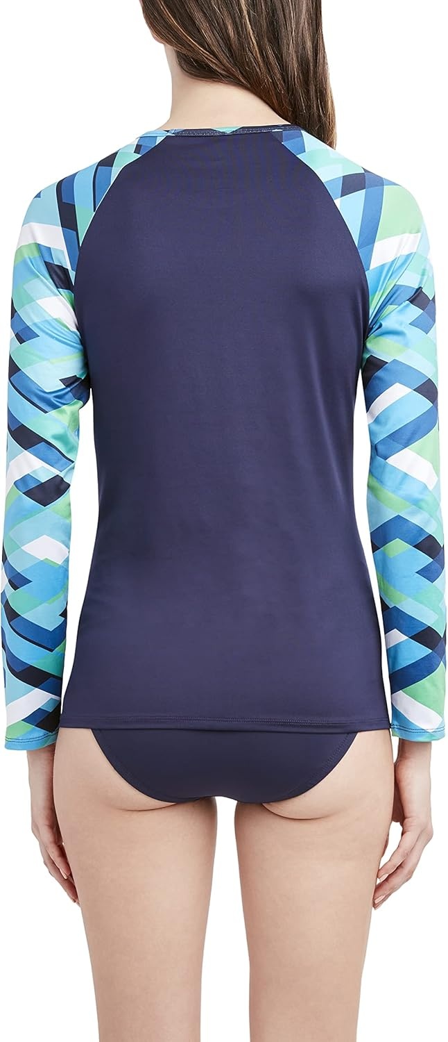 image:imageNautica Womens Long Sleeve Rashguard QuickDry UPF Protection Swim Shirt Pool Beach Hiking Yoga VolleyballWave