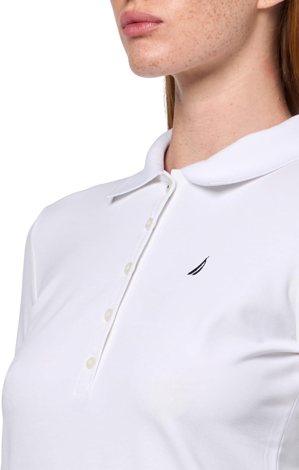 image:imageNautica Womens Long Sleeve Solid Collared Polo ShirtBright White