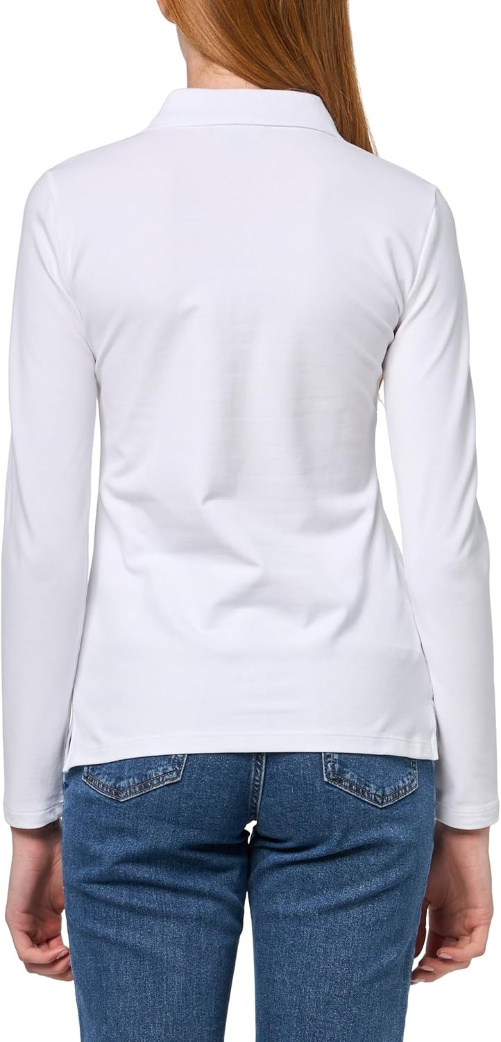 image:imageNautica Womens Long Sleeve Solid Collared Polo ShirtBright White