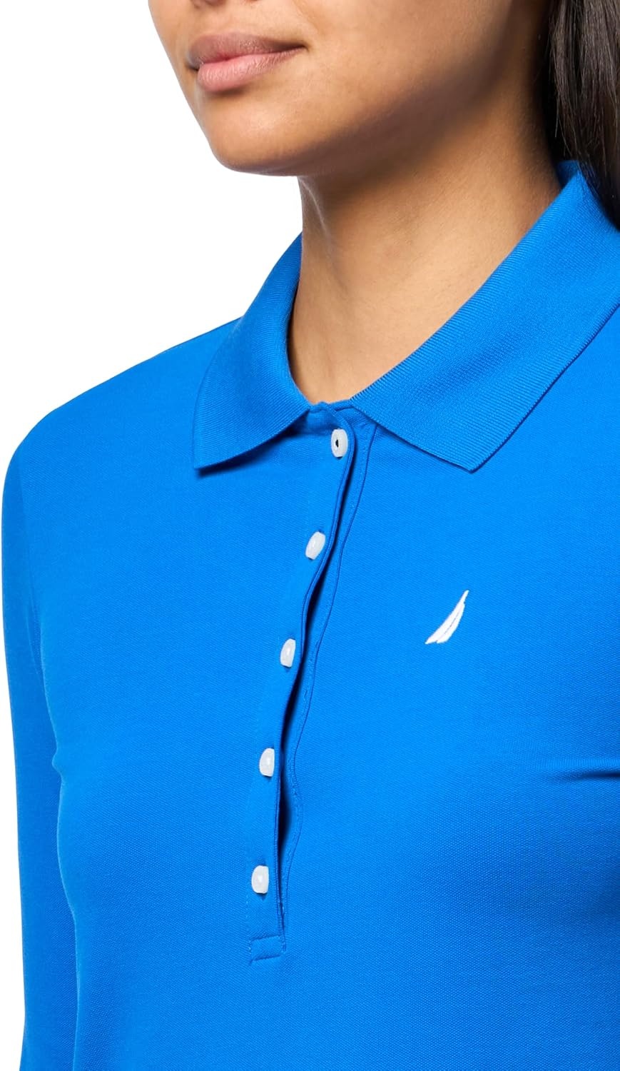 image:imageNautica Womens Long Sleeve Solid Collared Polo ShirtCerulean