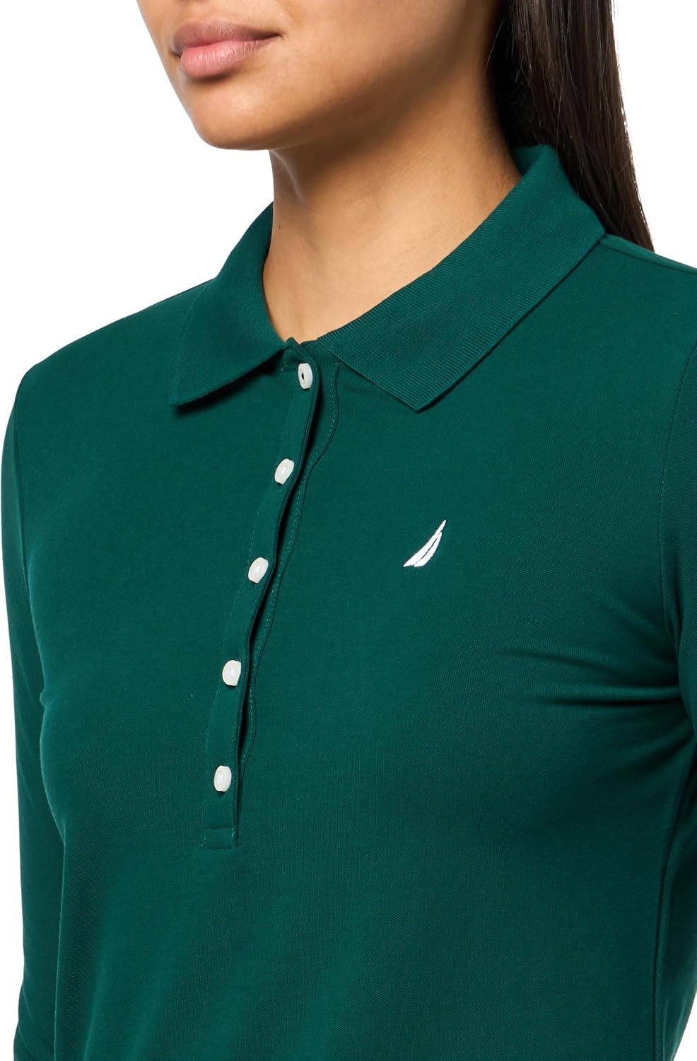 image:imageNautica Womens Long Sleeve Solid Collared Polo ShirtForest