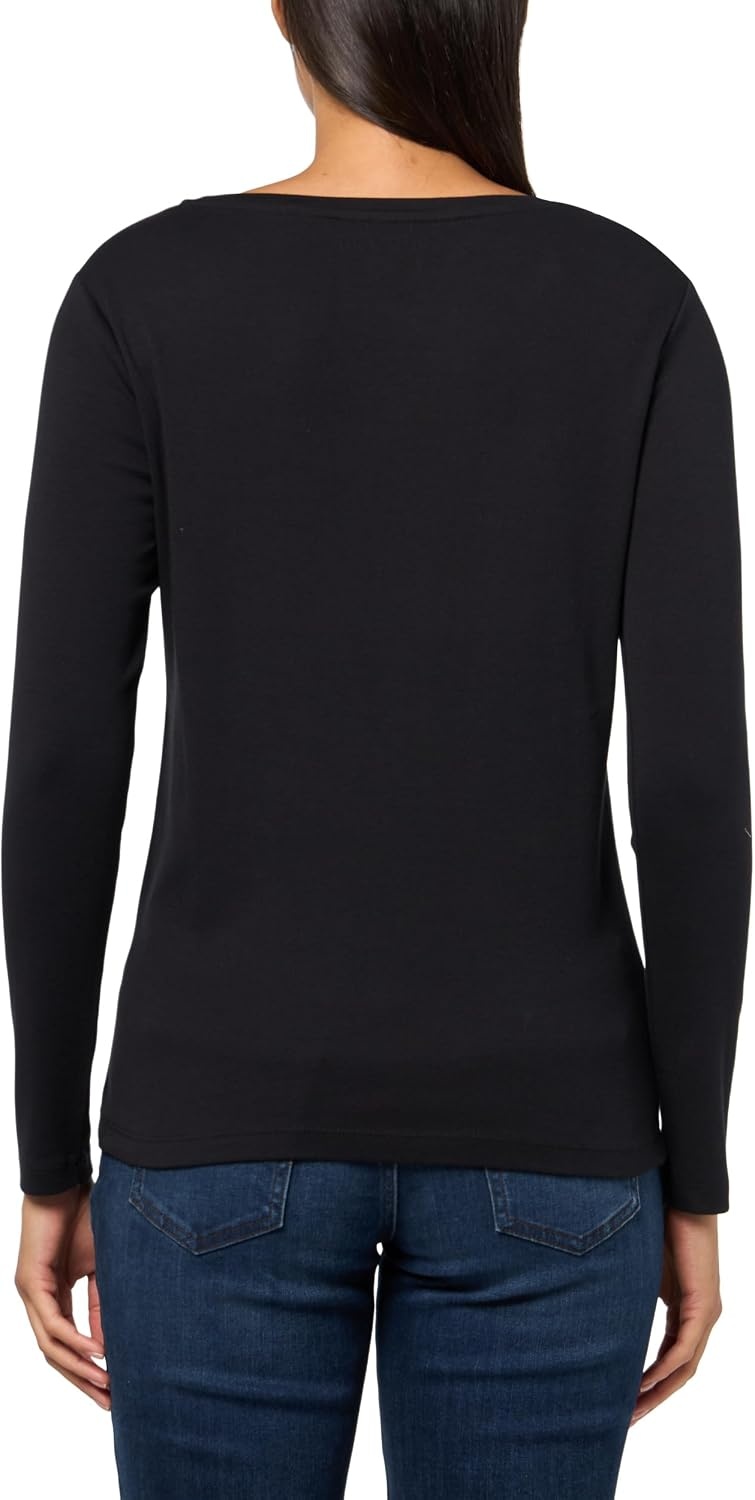 image:imageNautica Womens Long Sleeve Solid Scoop Neck Cotton TShirtBlack