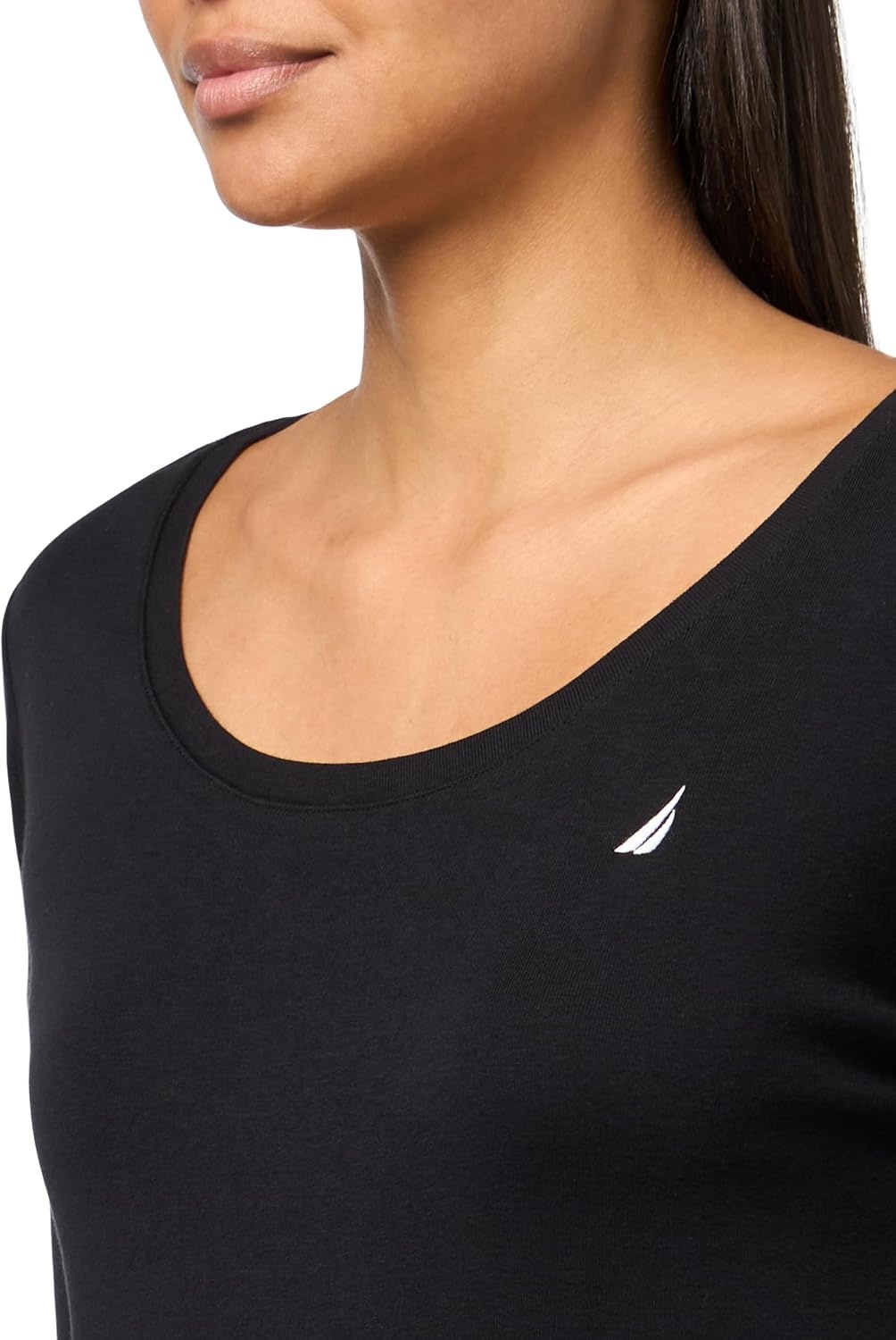 image:imageNautica Womens Long Sleeve Solid Scoop Neck Cotton TShirtBlack