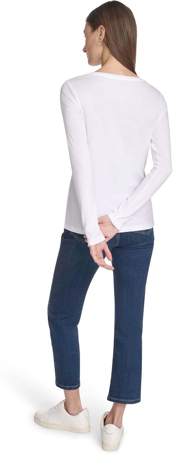 image:imageNautica Womens Long Sleeve Solid Scoop Neck Cotton TShirtBright White