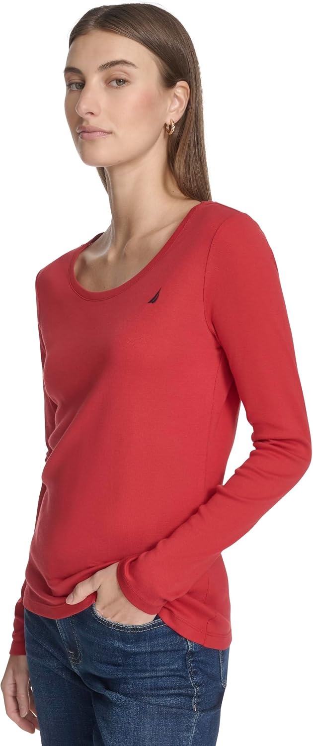 image:imageNautica Womens Long Sleeve Solid Scoop Neck Cotton TShirtSamba