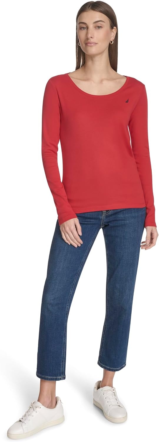 image:imageNautica Womens Long Sleeve Solid Scoop Neck Cotton TShirtSamba