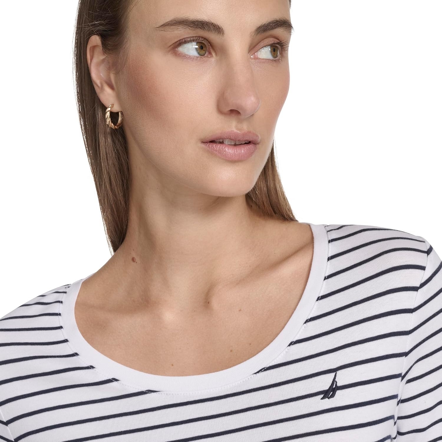 image:imageNautica Womens Long Sleeve Striped Scoop Neck TShirtBright WhiteNight Sky