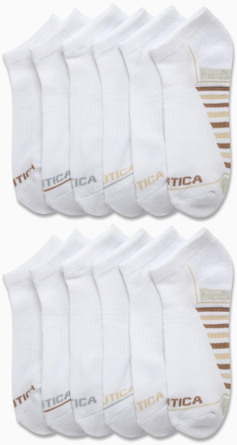 image:imageNautica Womens Low Cut Socks 12 Pack Breathable Mesh Cushioned Athletic Performance No Show Socks for WomenAll White