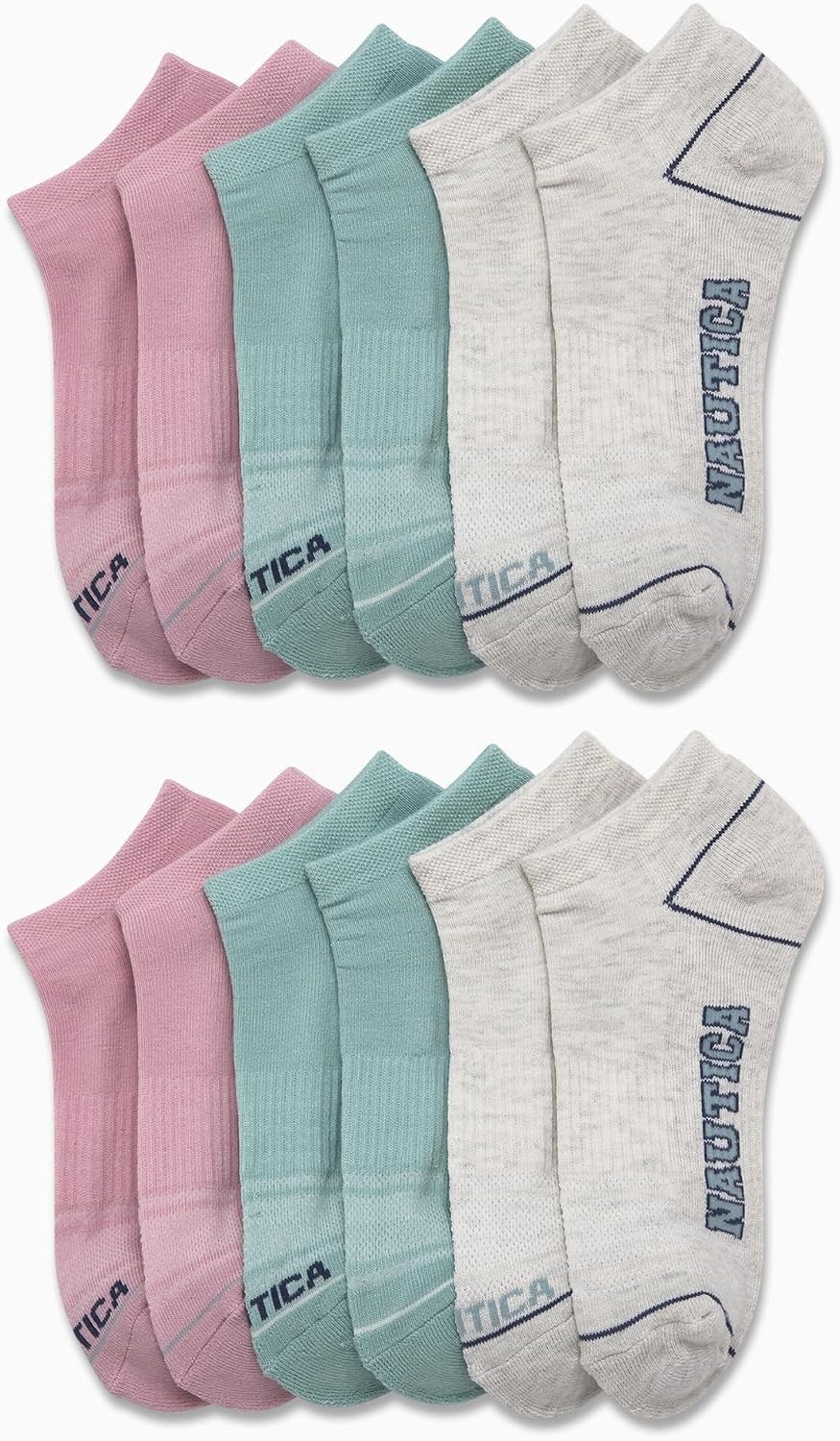image:imageNautica Womens Low Cut Socks 12 Pack Breathable Mesh Cushioned Athletic Performance No Show Socks for WomenOatmealHeather Grey Assorted
