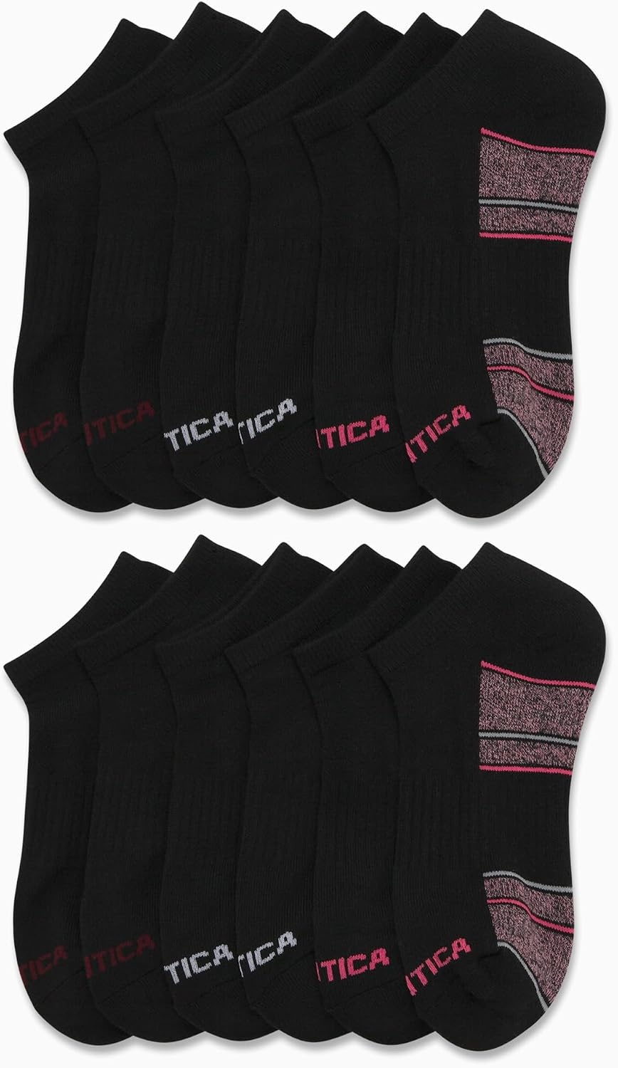 image:imageNautica Womens Low Cut Socks 12 Pack Breathable Mesh Cushioned Athletic Performance No Show Socks for WomenSolid Black