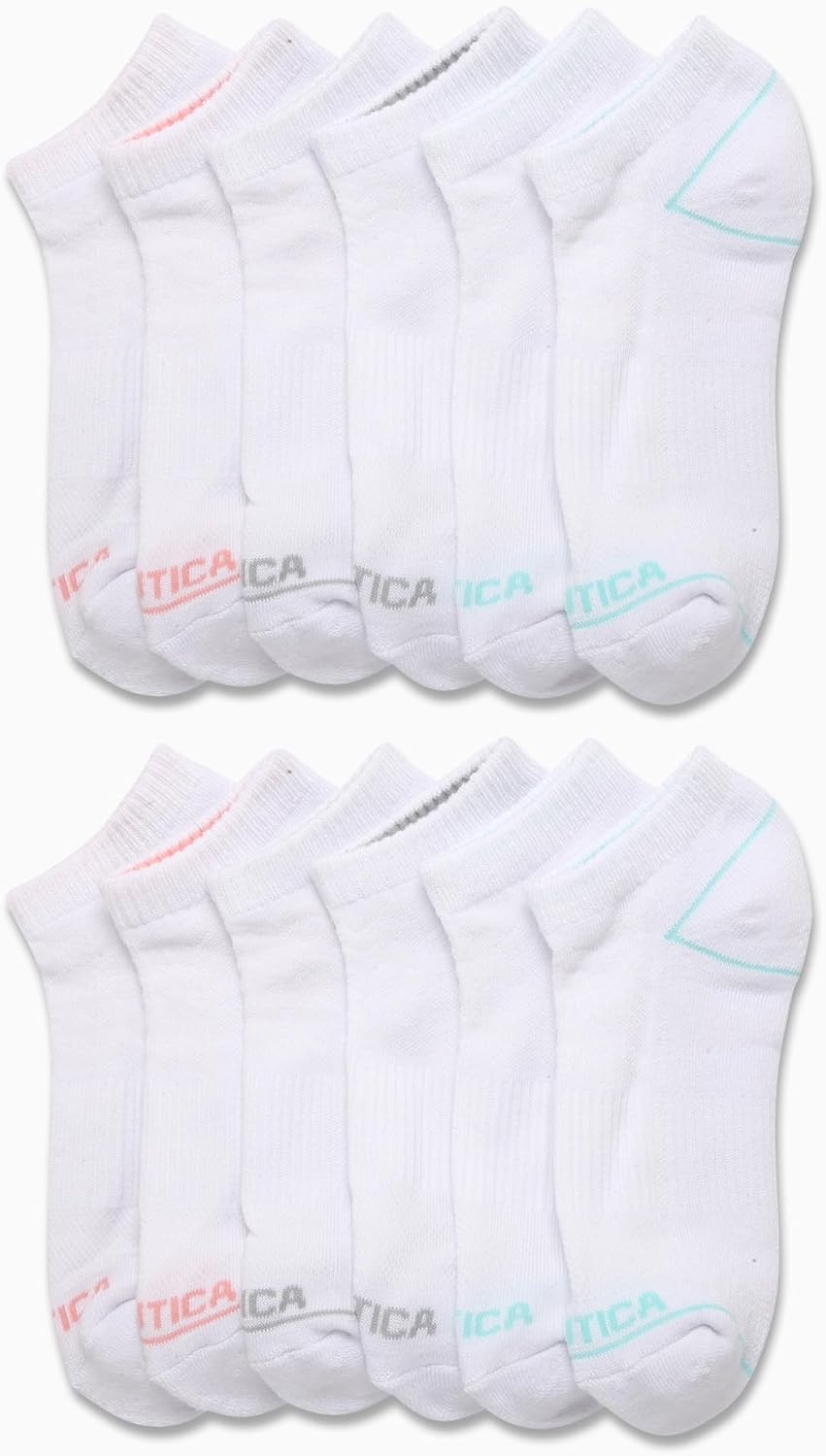 image:imageNautica Womens Low Cut Socks 12 Pack Breathable Mesh Cushioned Athletic Performance No Show Socks for WomenWhite Logo