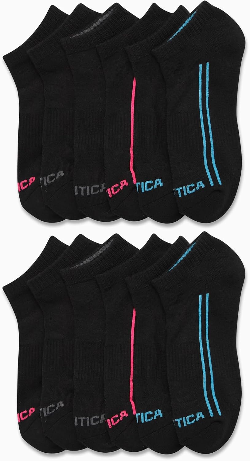 image:imageNautica Womens Low Cut Socks 12 Pack Moisture Wicking Cushioned Athletic No Show Socks for WomenBlack Lines