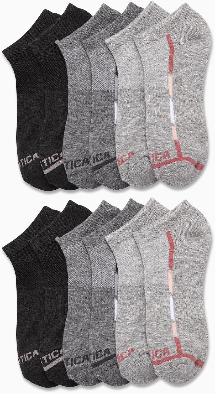 image:imageNautica Womens Low Cut Socks 12 Pack Moisture Wicking Cushioned Athletic No Show Socks for WomenGrey Assorted