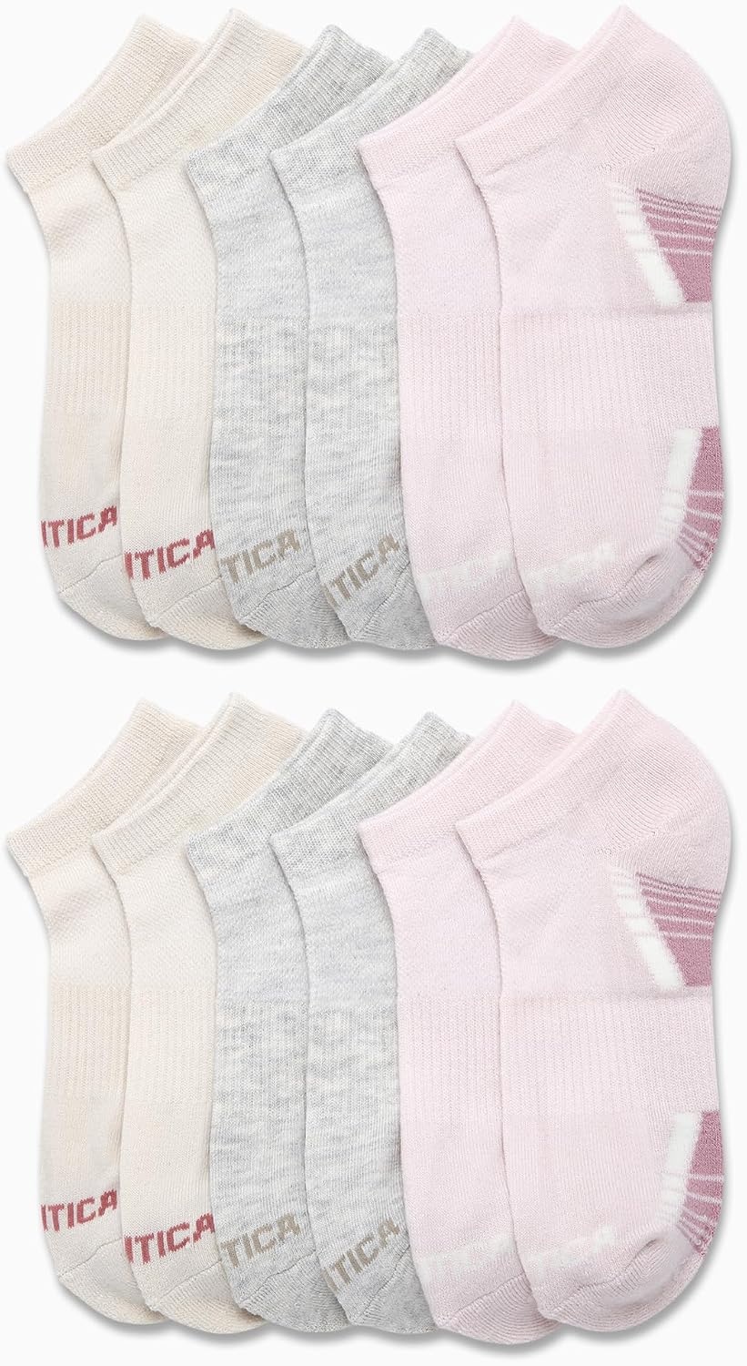 image:imageNautica Womens Low Cut Socks 12 Pack Moisture Wicking Cushioned Athletic No Show Socks for WomenPink Oatmeal