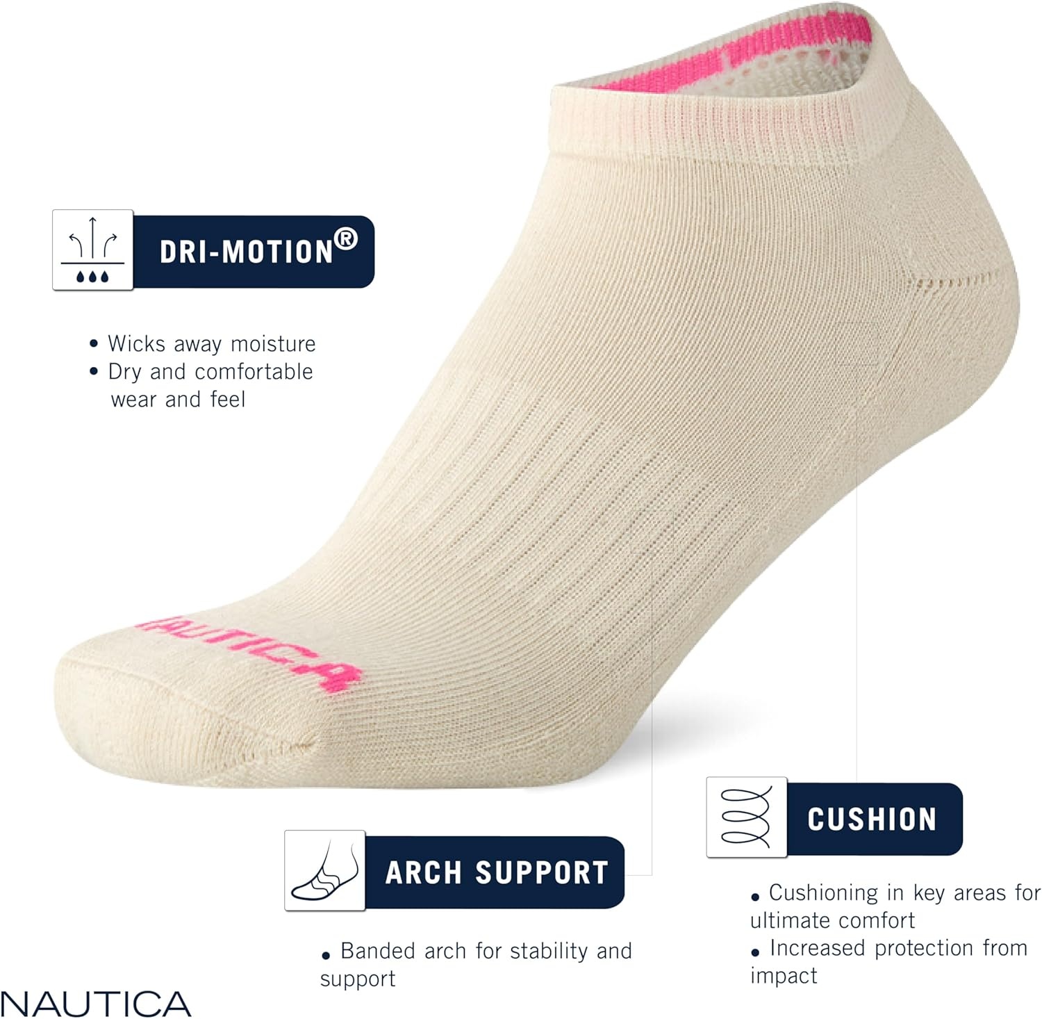 image:imageNautica Womens Low Cut Socks 6 Pack Breathable Mesh Cushioned Athletic Performance No Show Socks for WomenArgyle Black
