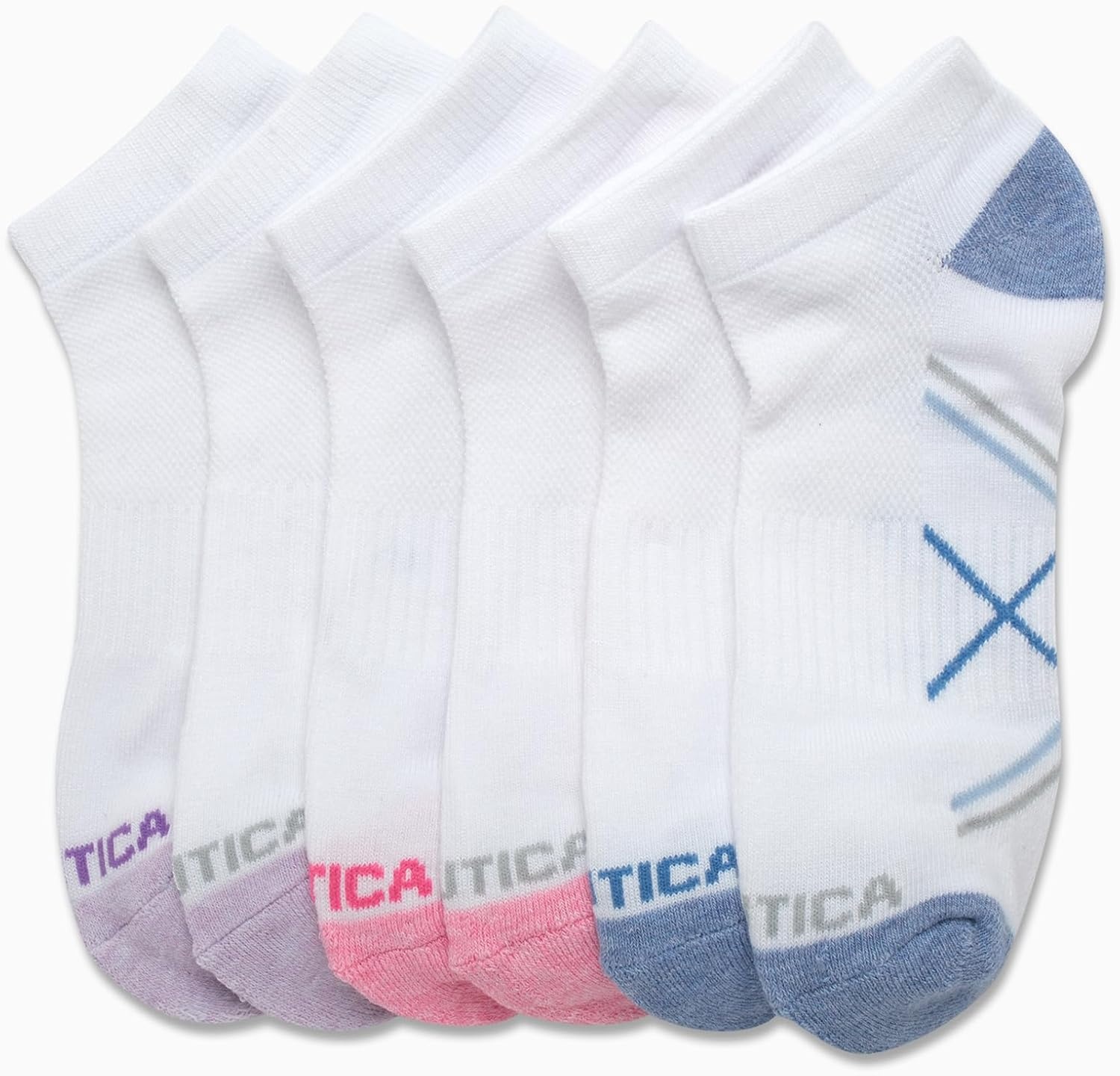 image:imageNautica Womens Low Cut Socks 6 Pack Breathable Mesh Cushioned Athletic Performance No Show Socks for WomenBasic White