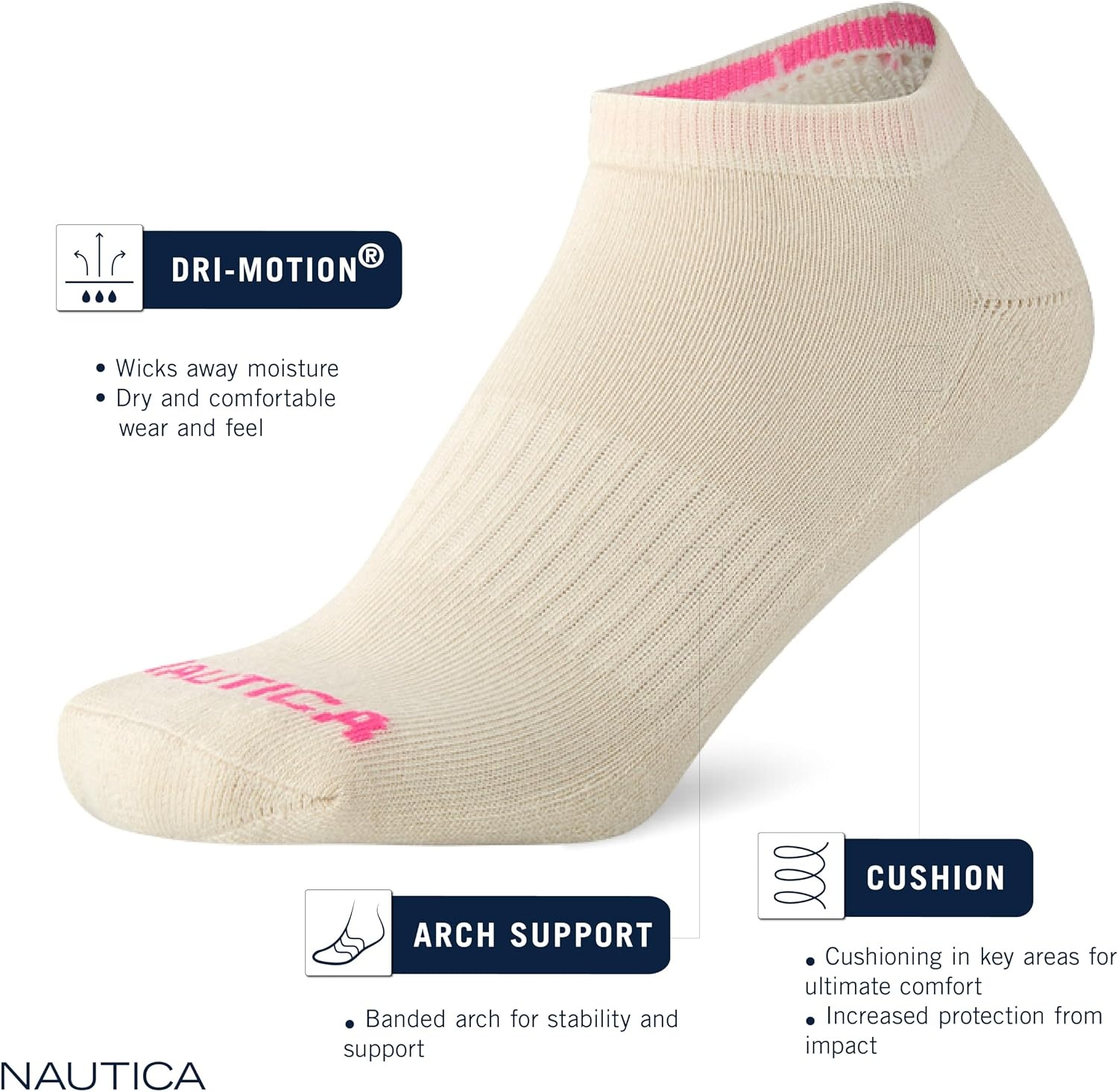 image:imageNautica Womens Low Cut Socks 6 Pack Breathable Mesh Cushioned Athletic Performance No Show Socks for WomenBlack