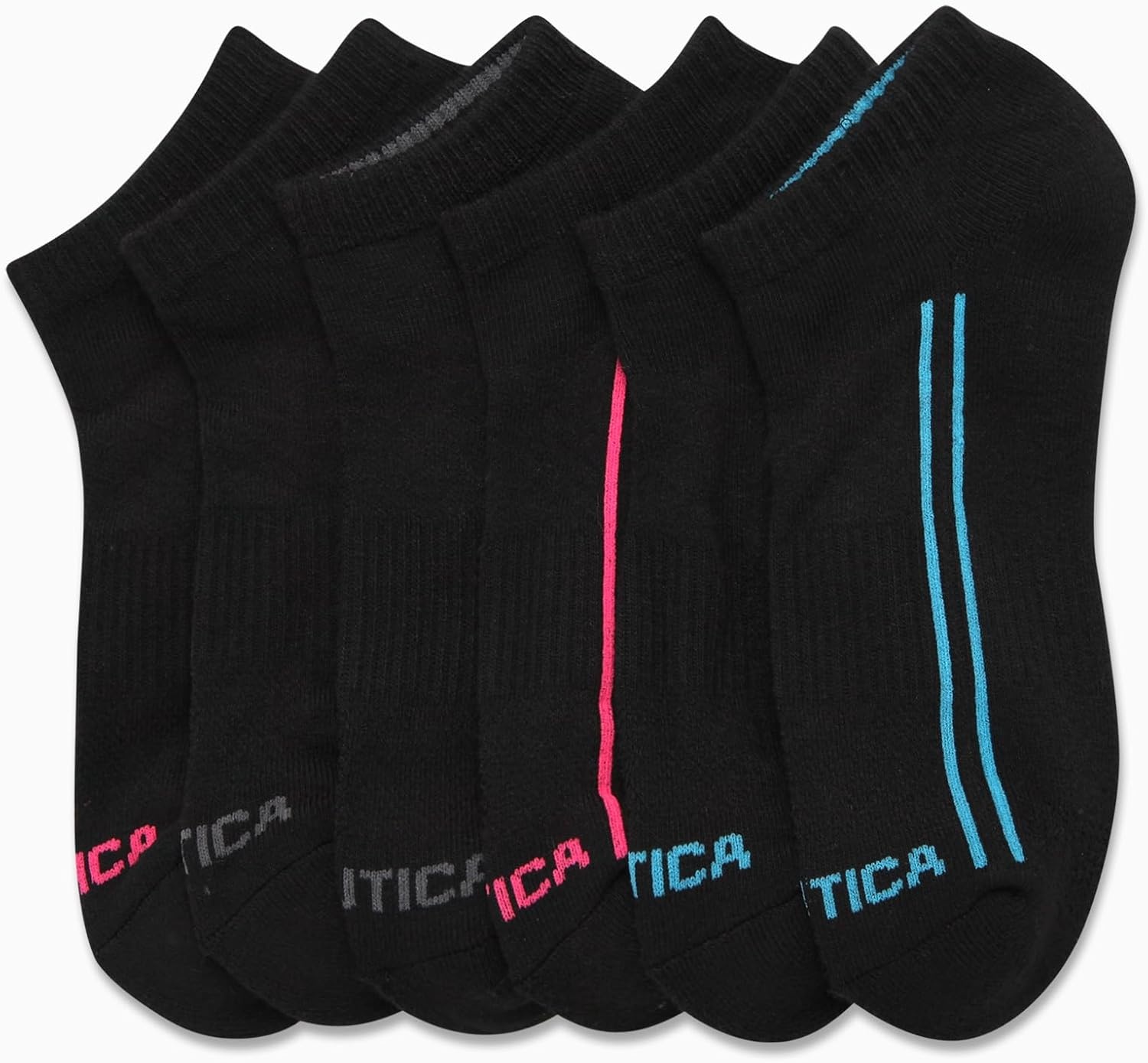 image:imageNautica Womens Low Cut Socks 6 Pack Breathable Mesh Cushioned Athletic Performance No Show Socks for WomenBlack Lines