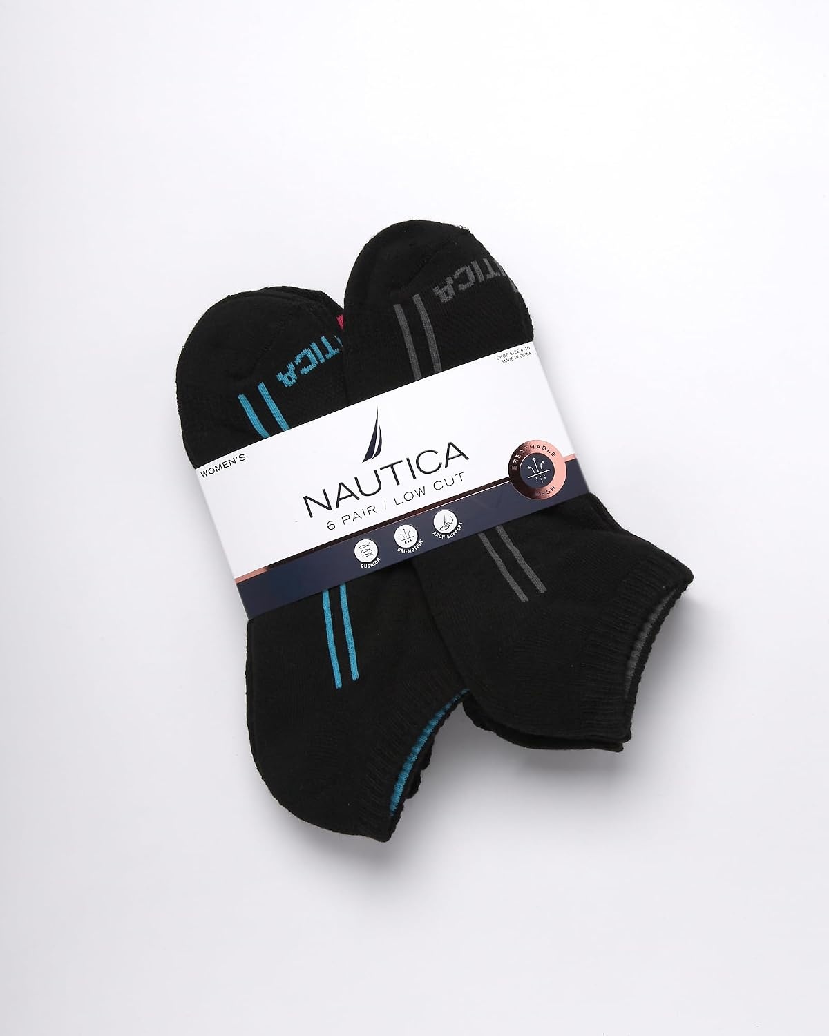 image:imageNautica Womens Low Cut Socks 6 Pack Breathable Mesh Cushioned Athletic Performance No Show Socks for WomenBlack Lines
