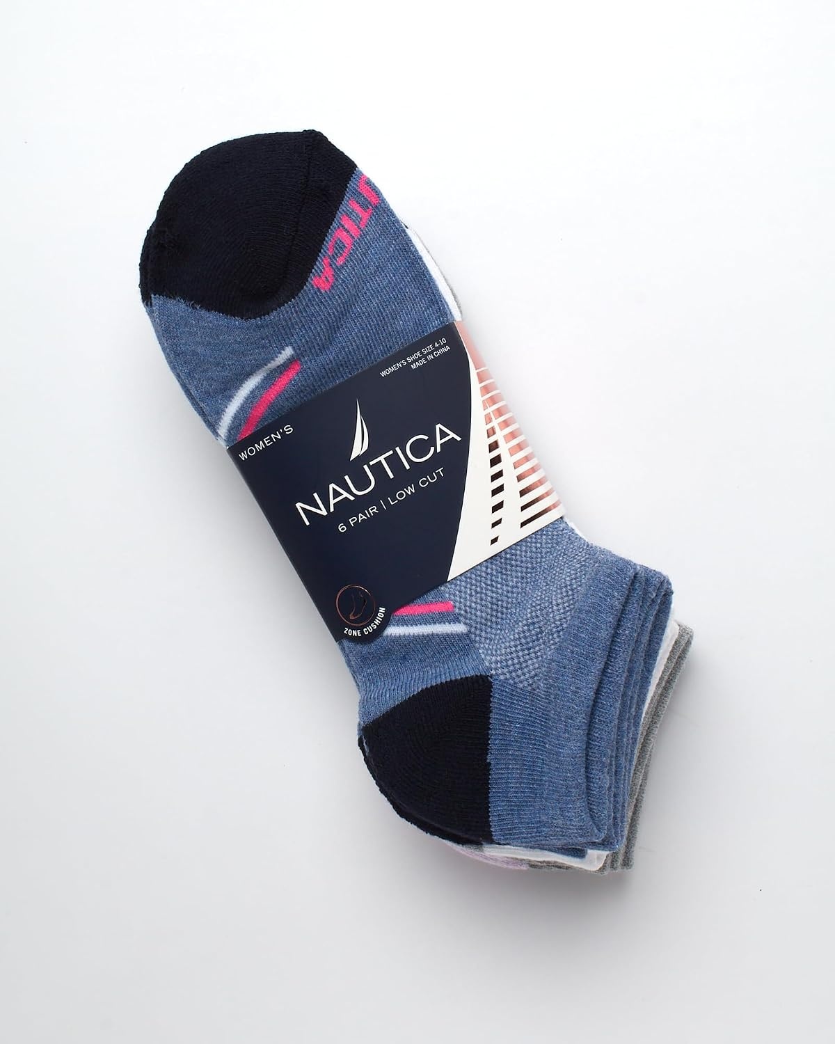 image:imageNautica Womens Low Cut Socks 6 Pack Breathable Mesh Cushioned Athletic Performance No Show Socks for WomenBlueWhiteGrey