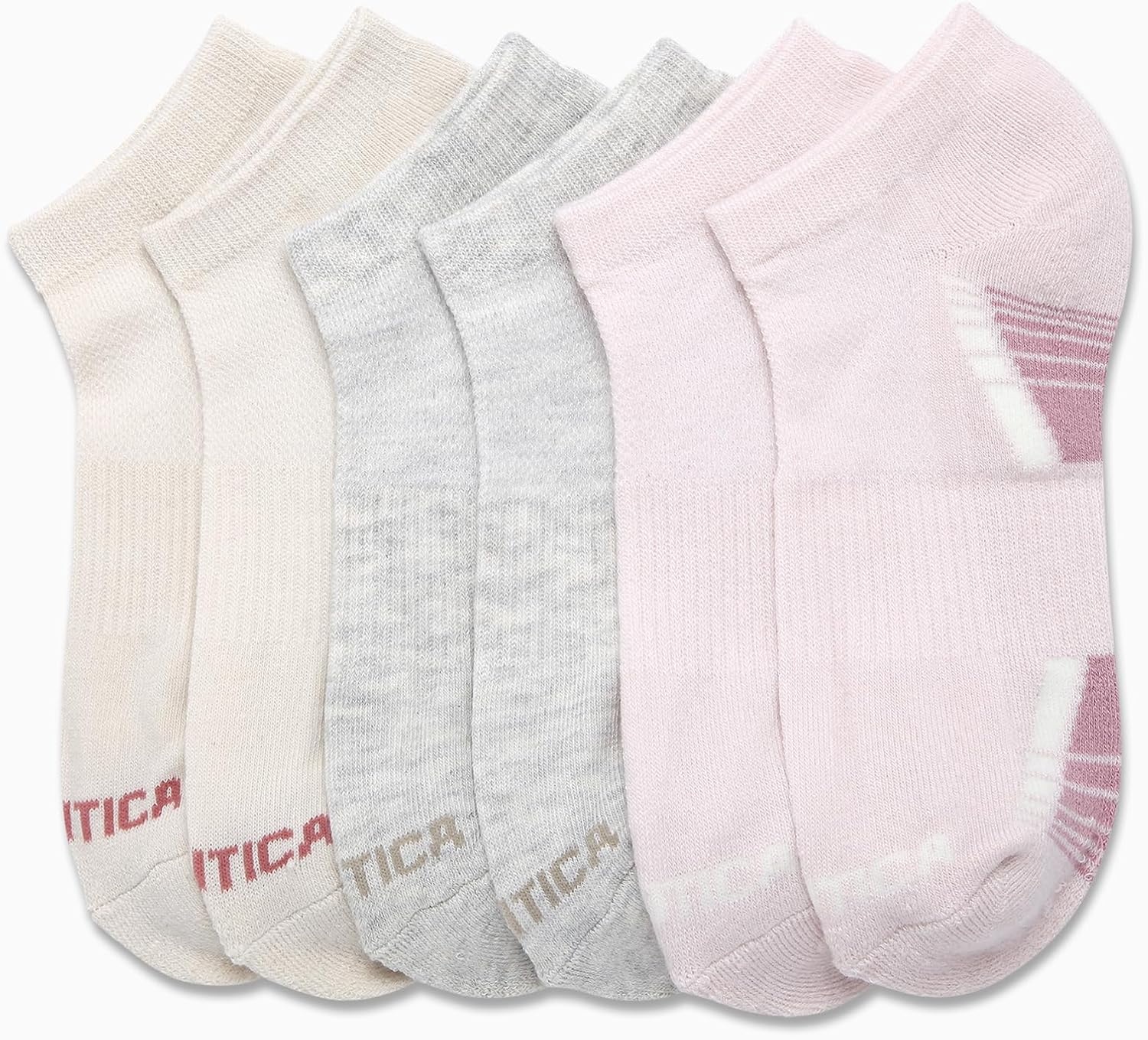 image:imageNautica Womens Low Cut Socks 6 Pack Breathable Mesh Cushioned Athletic Performance No Show Socks for WomenPink Oatmeal