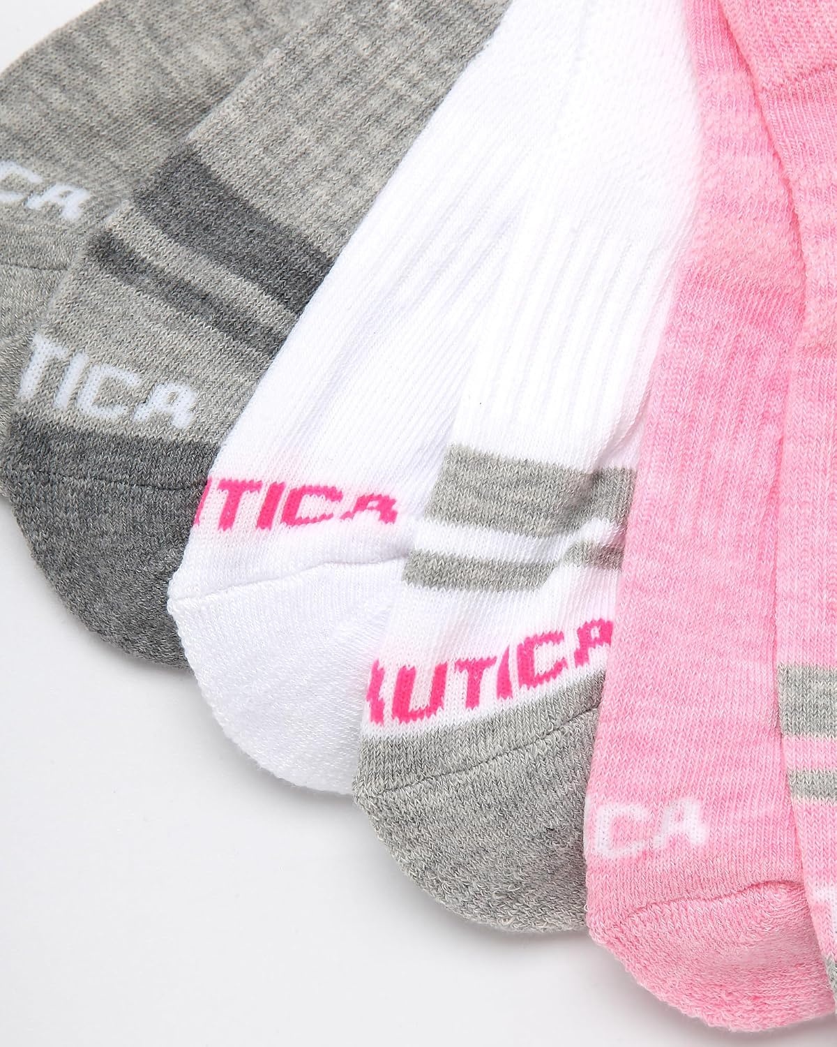 image:imageNautica Womens Low Cut Socks 6 Pack Breathable Mesh Cushioned Athletic Performance No Show Socks for WomenPinkWhiteGrey