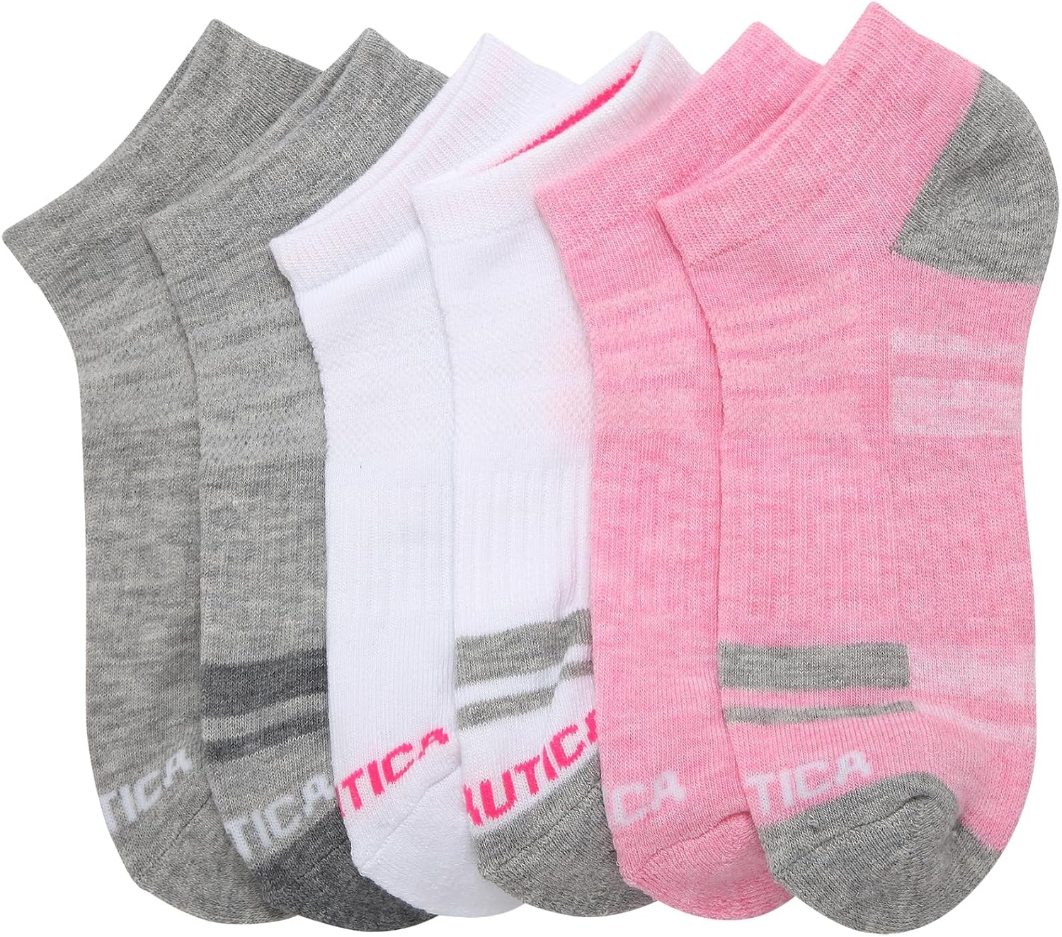image:imageNautica Womens Low Cut Socks 6 Pack Breathable Mesh Cushioned Athletic Performance No Show Socks for WomenPinkWhiteGrey