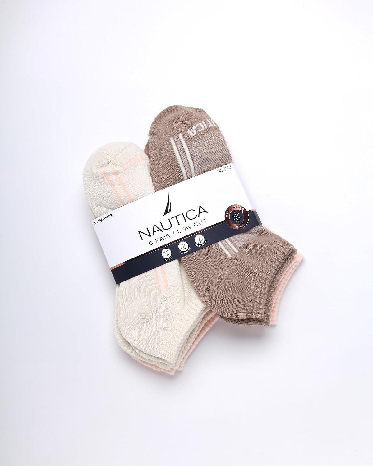 image:imageNautica Womens Low Cut Socks 6 Pack Breathable Mesh Cushioned Athletic Performance No Show Socks for WomenTan Assorted