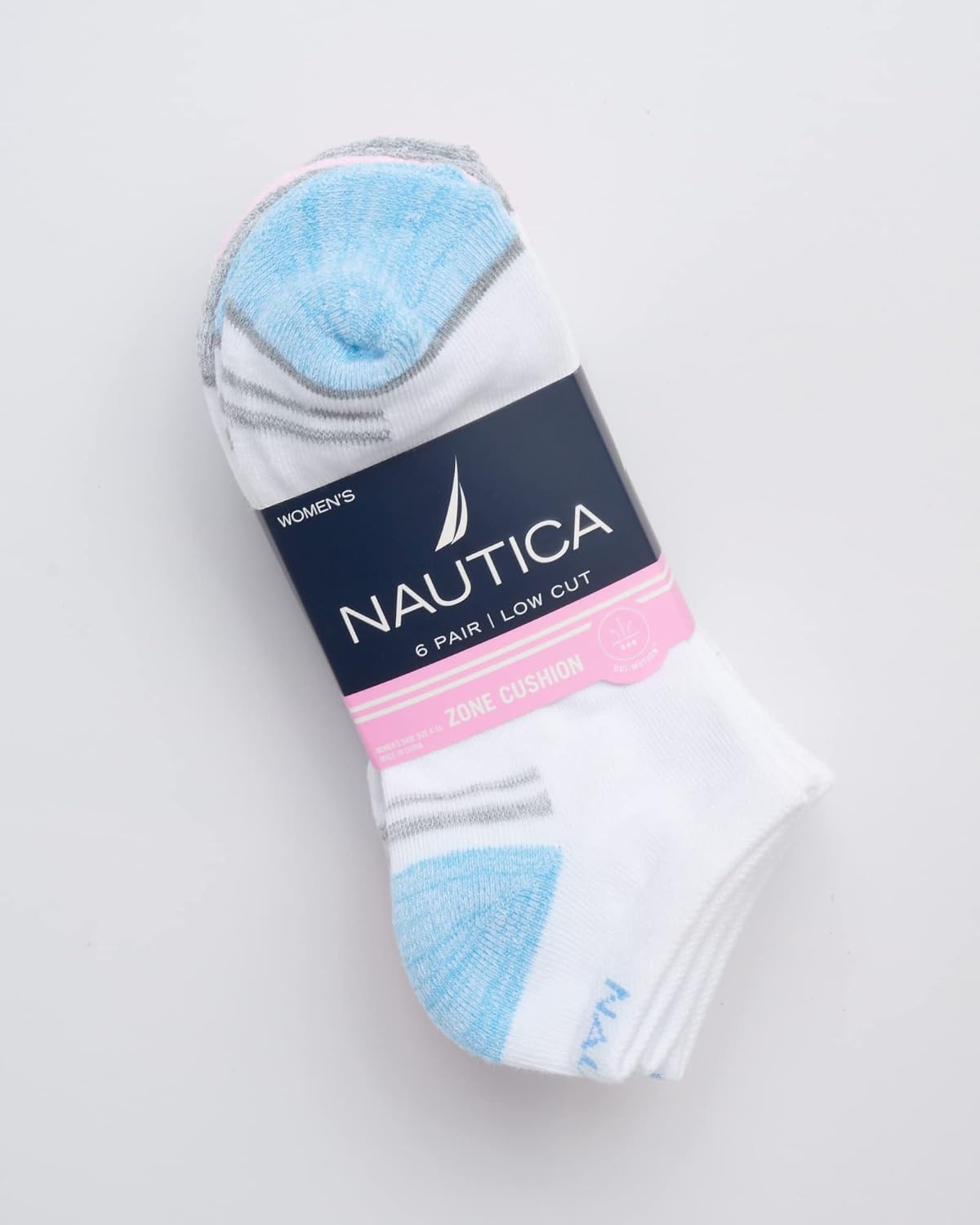 image:imageNautica Womens Low Cut Socks 6 Pack Breathable Mesh Cushioned Athletic Performance No Show Socks for WomenWhitePink
