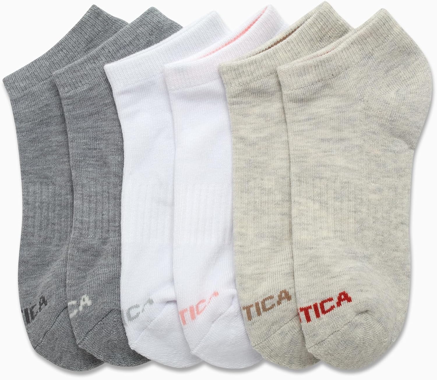 image:imageNautica Womens Low Cut Socks 6 Pack Soft Stretch Breathable Mesh Cushioned Athletic Performance No Show Socks for WomenBeigeWhiteGrey