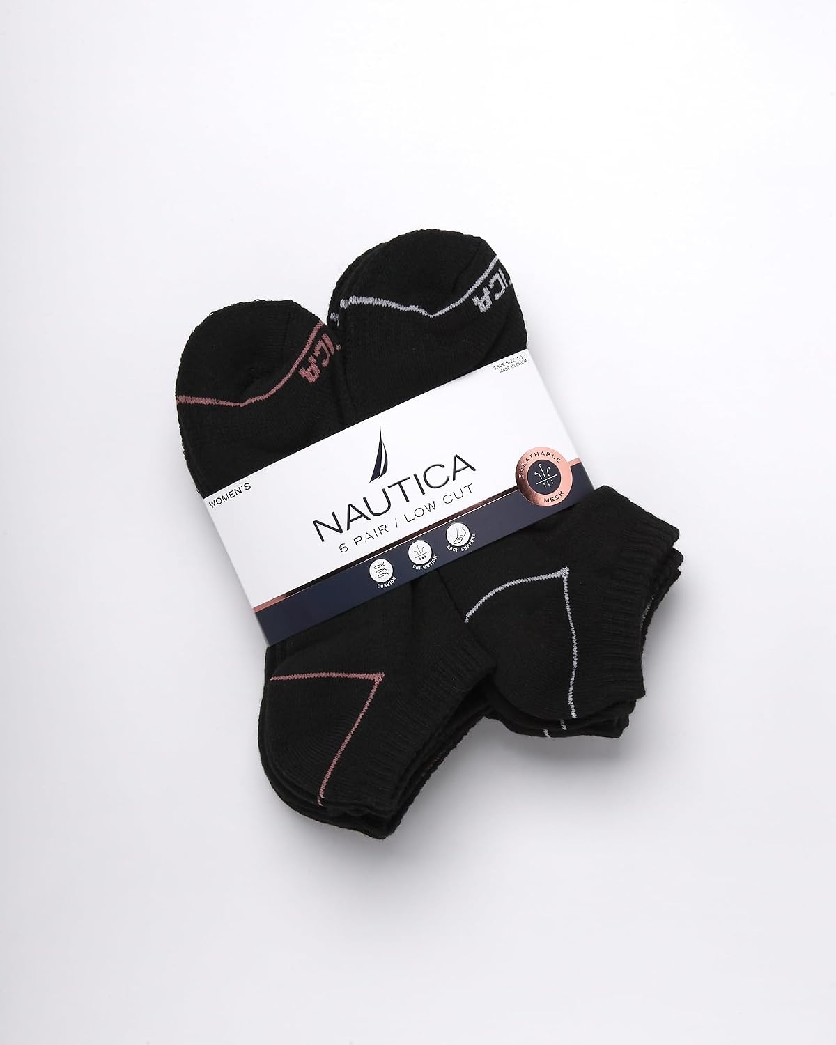 image:imageNautica Womens Low Cut Socks 6 Pack Soft Stretch Breathable Mesh Cushioned Athletic Performance No Show Socks for WomenBlack Logo