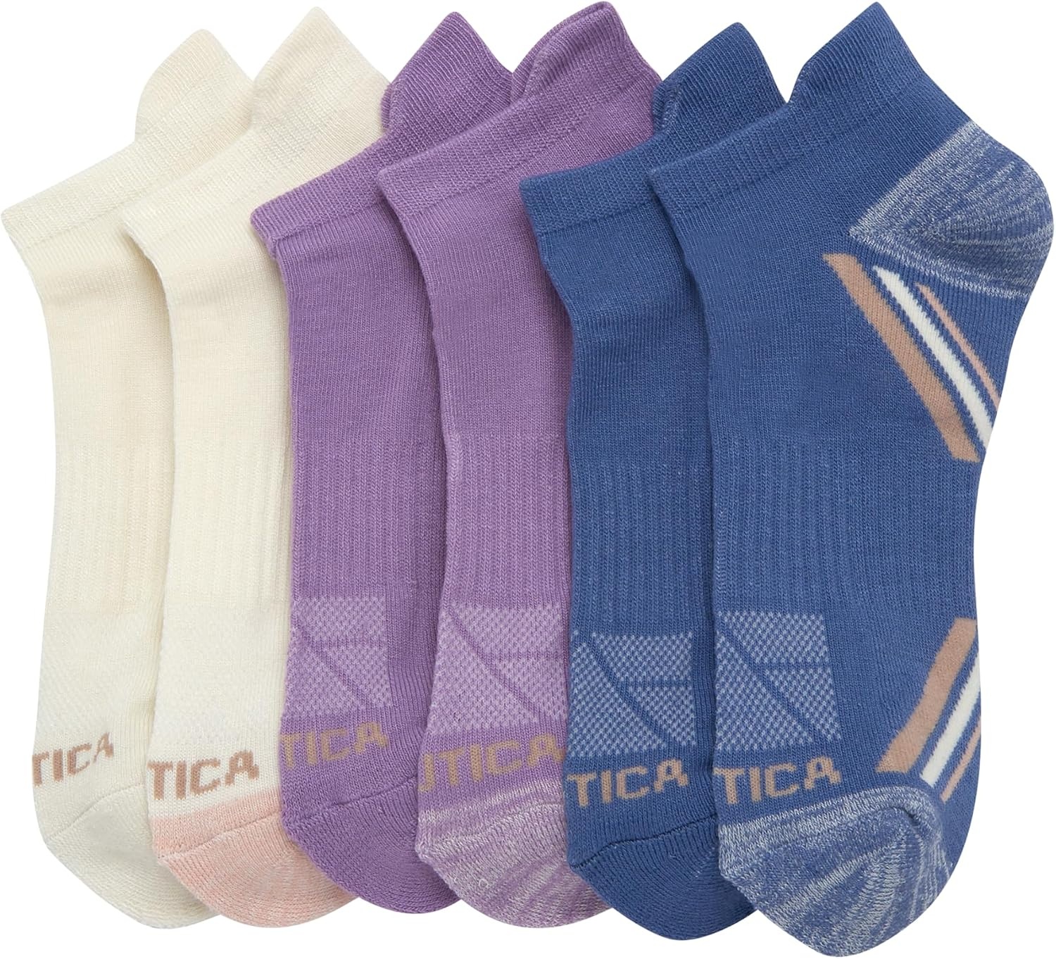 image:imageNautica Womens Low Cut Socks 6 Pack Soft Stretch Breathable Mesh Cushioned Athletic Performance No Show Socks for WomenBlue Assorted Tab